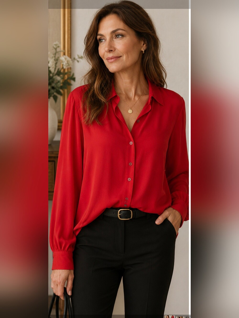 Talbots Petites Pure Silk Red Blouse Button Front Career Top Sz 14P